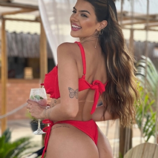 Biquini Top Faixa Corrente Vermelho Texturizado Lacinho